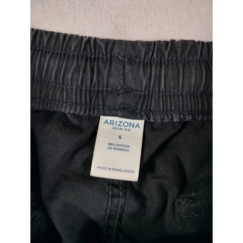 Arizona Jean Co Cargo Pants Mens Small Black Elastic Waist Drawstring Utility